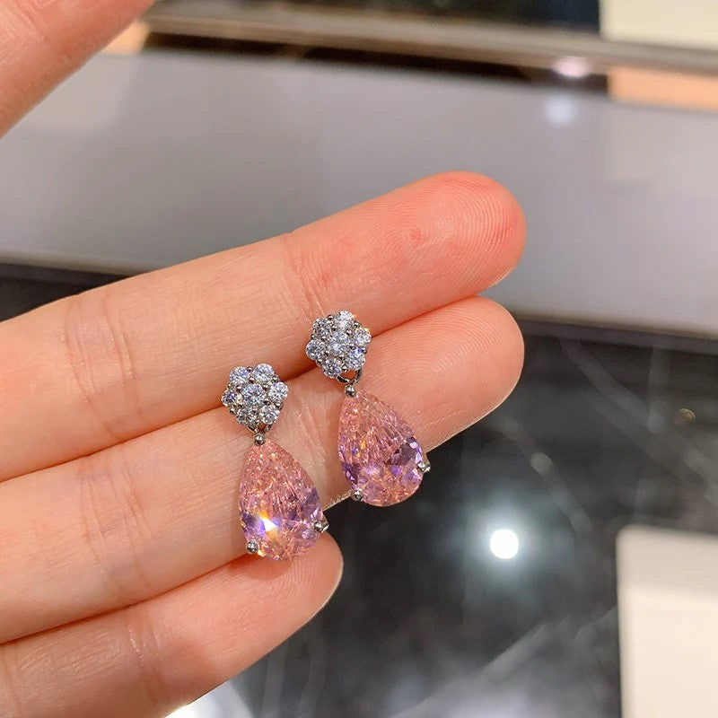 Zircons and Pink Moonstone Drop Earrings