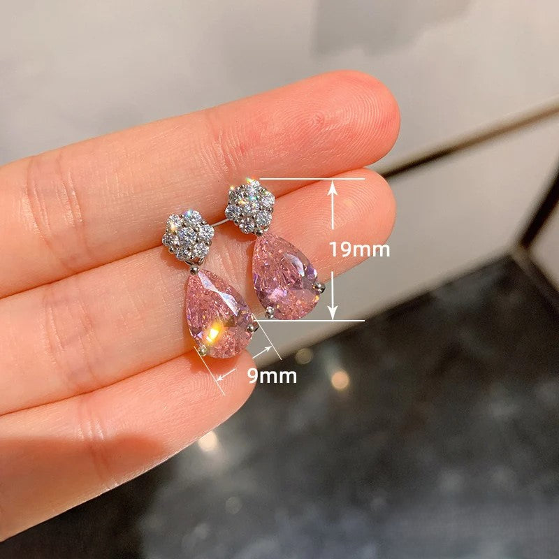 Zircons and Pink Moonstone Drop Earrings