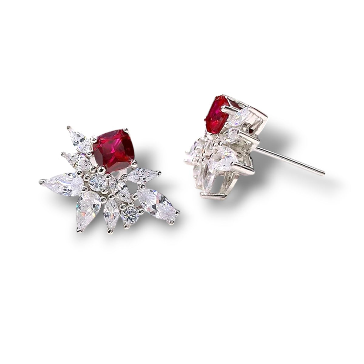 Zircons and Ruby Red Stud Earrings