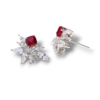 Zircons and Ruby Red Stud Earrings