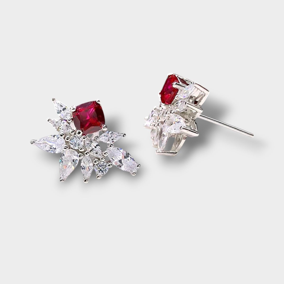 Zircons and Ruby Red Stud Earrings