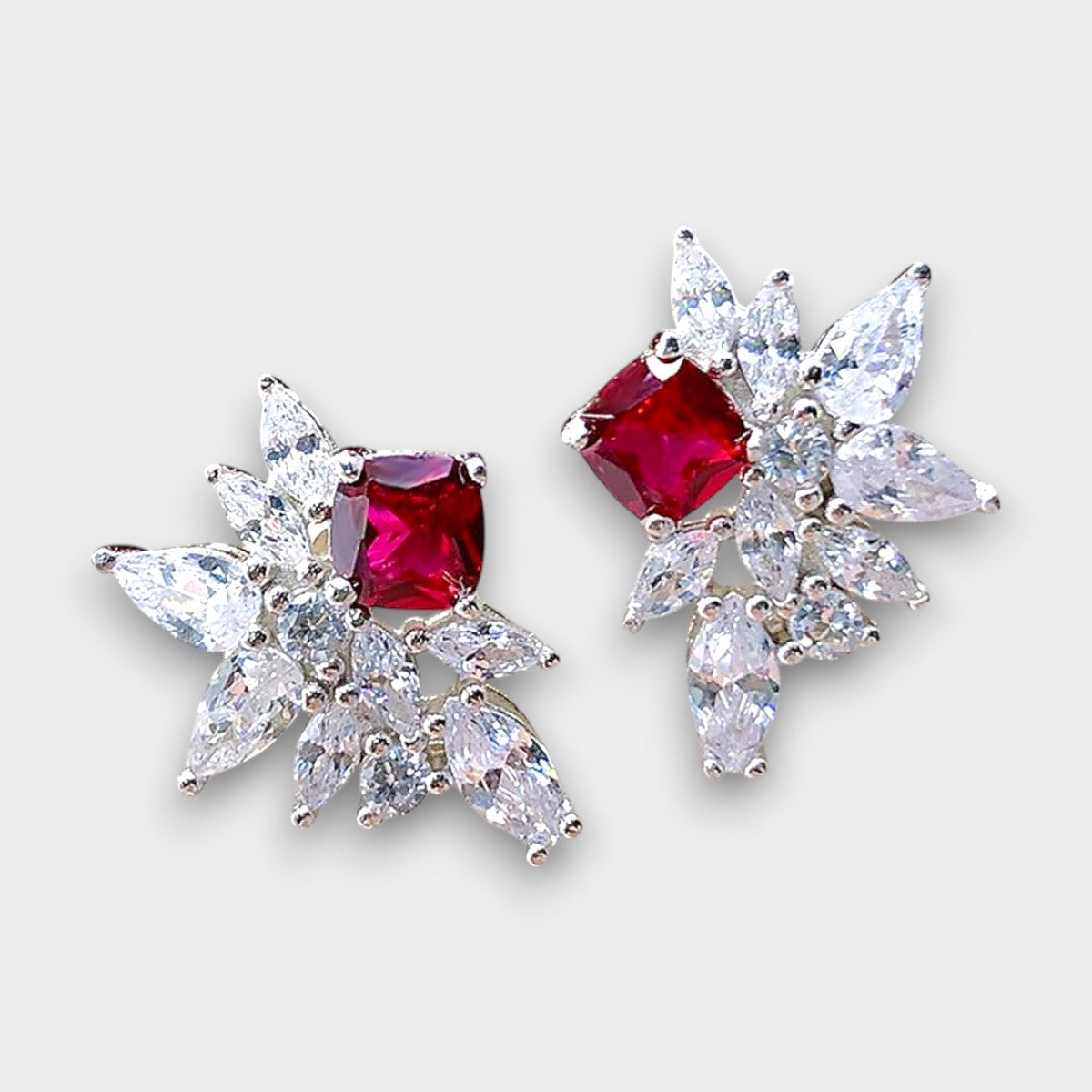 Zircons and Ruby Red Stud Earrings