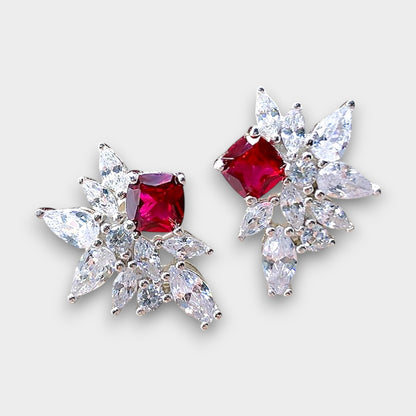 Zircons and Ruby Red Stud Earrings