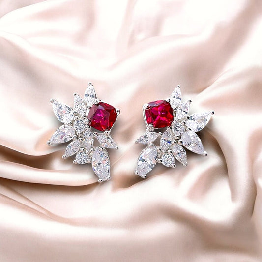 Zircons and Ruby Red Stud Earrings